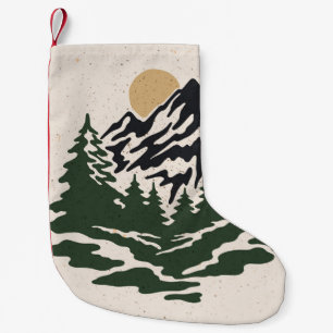 Vintage illustration of mountain landscapemountain small christmas stocking