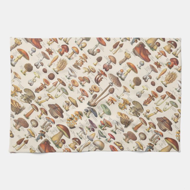 Vintage illustration of mushrooms kitchen towel (Horizontal)