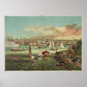 Vintage Illustration of Newport RI (1876) Poster