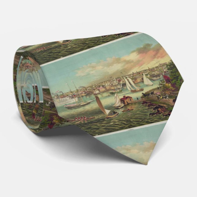 Vintage Illustration of Newport RI (1876) Tie (Rolled)