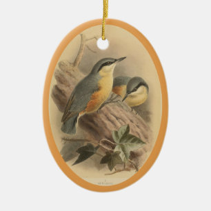 Vintage Illustration of Nuthatch Ceramic Tree Deco Ceramic Ornament