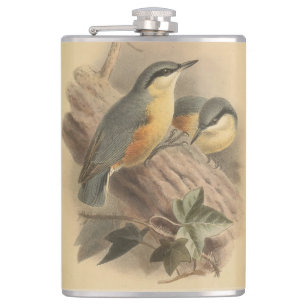 Vintage Illustration of Nuthatch Hip Flask