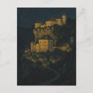 Vintage illustration of Rocamadour at dusk Postcard