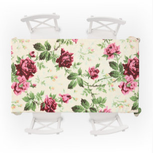 Vintage illustration of roses on neutral base tablecloth