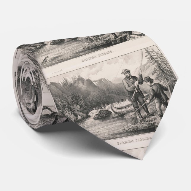 Vintage Illustration of Salmon Fishing (1872) Tie (Rolled)