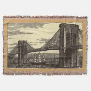 Vintage Illustration of The Brooklyn Bridge (1879) Throw Blanket
