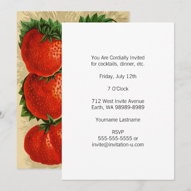 Vintage Illustration of the Jessie Strawberry Invitation (Front/Back)