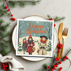 Vintage Illustration People going to Church Napkin