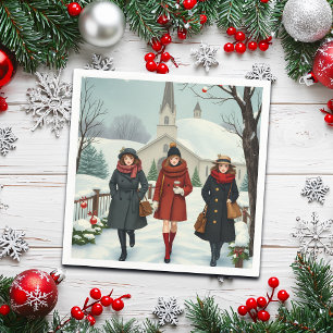 Vintage Illustration People going to Church Napkin