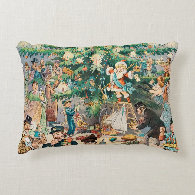 Vintage Illustration Puck's Christmas Tree, 1902 Accent Pillow (Front)