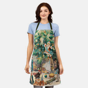 Vintage Illustration Puck's Christmas Tree, 1902 Apron