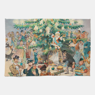 Vintage Illustration Puck's Christmas Tree, 1902 Kitchen Towel