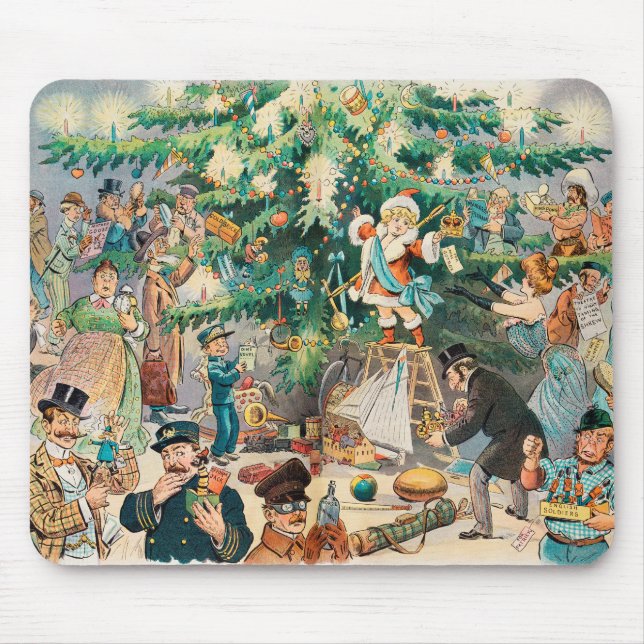 Vintage Illustration Puck's Christmas Tree, 1902 Mouse Pad (Front)