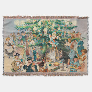 Vintage Illustration Puck's Christmas Tree, 1902 Throw Blanket