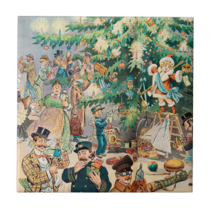 Vintage Illustration Puck's Christmas Tree, 1902 Tile