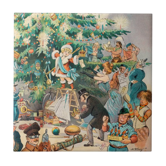 Vintage Illustration Puck's Christmas Tree, 1902 Tile (Front)