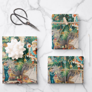 Vintage Illustration Puck's Christmas Tree, 1902 Wrapping Paper Sheet