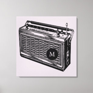 Vintage Illustration Radio Monogram Canvas Print