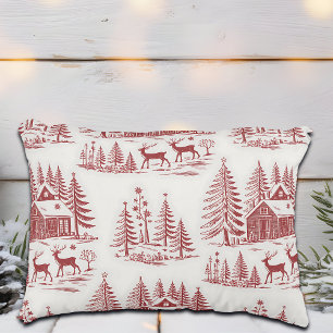 Vintage Illustration Reindeer and Houses Winter Accent Pillow