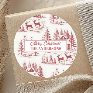 Vintage Illustration Reindeer and Houses Winter Classic Round Sticker