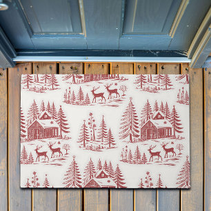Vintage Illustration Reindeer and Houses Winter Doormat