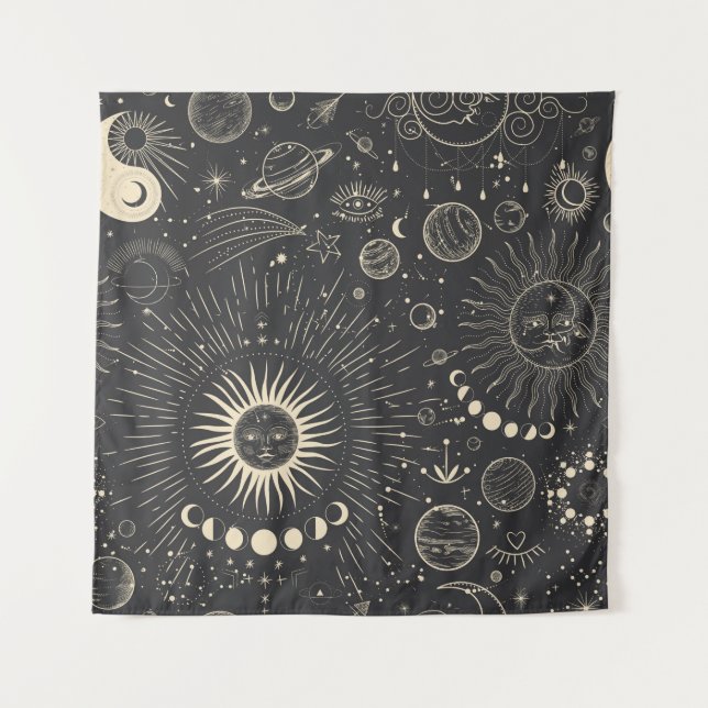 Vintage illustration set of moon phases. Different Tapestry (Front)