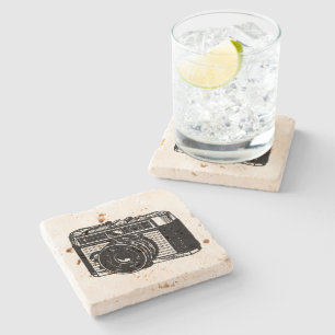VINTAGE ILLUSTRATION small camera Stone Coaster
