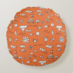 Vintage illustration summer pattern round pillow