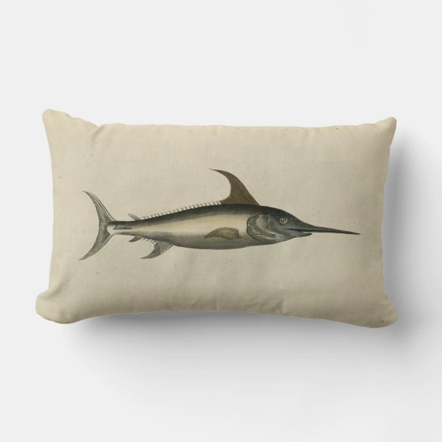Vintage Illustration Swordfish Lumbar Pillow (Front)