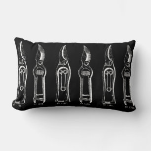 VINTAGE ILLUSTRATION White Pruners Black Pillow
