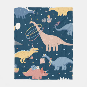 Vintage illustration with dino's birthday party. S Fleece Blanket