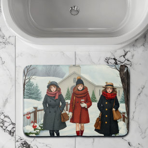 Vintage Illustration with People  Bath Mat