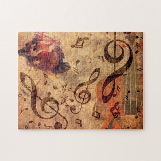 Vintage illustration with rose and violin jigsaw puzzle (Horizontal)