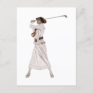 Vintage illustration woman golfing postcard