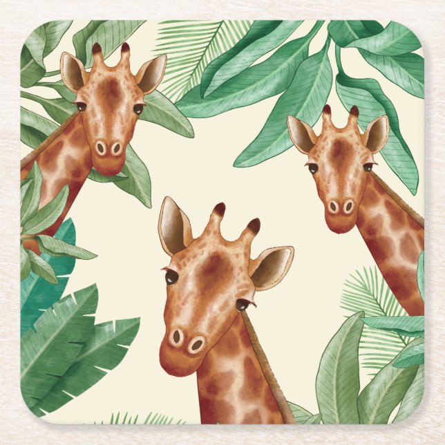 Vintage Illustrations Of Giraffe Square Paper Coaster (Front)