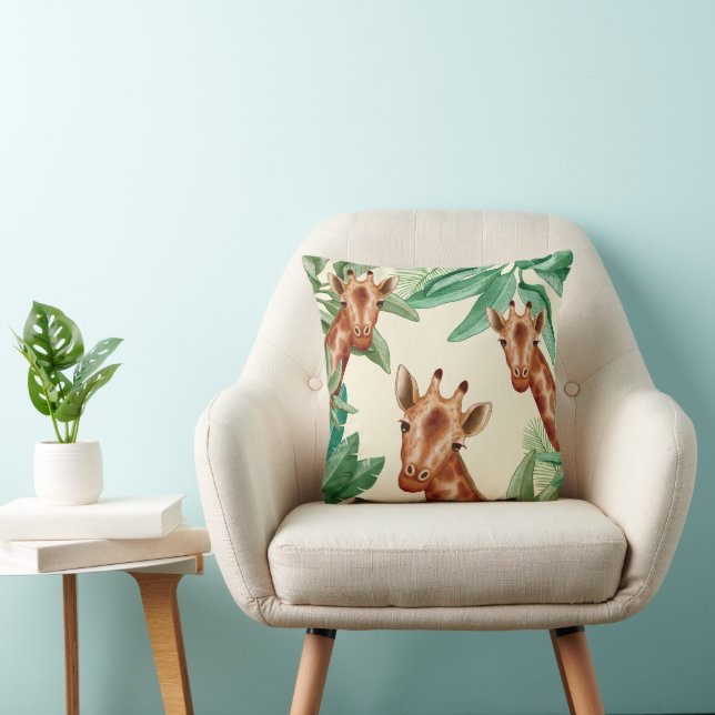 Vintage Illustrations Of Giraffe Throw Pillow (Chair)