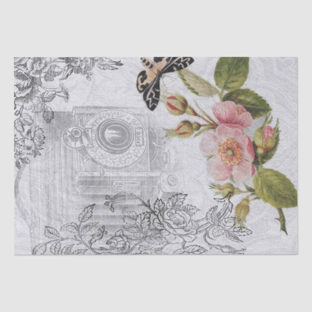 Vintage Iluustrations and Flowers Shabby Chic Tissue Paper (Front)