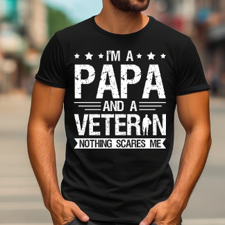 Vintage I'm a Papa and a Veteran Nothing Scares Me T-Shirt