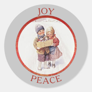 Vintage Image Children with Kittens Christmas Classic Round Sticker