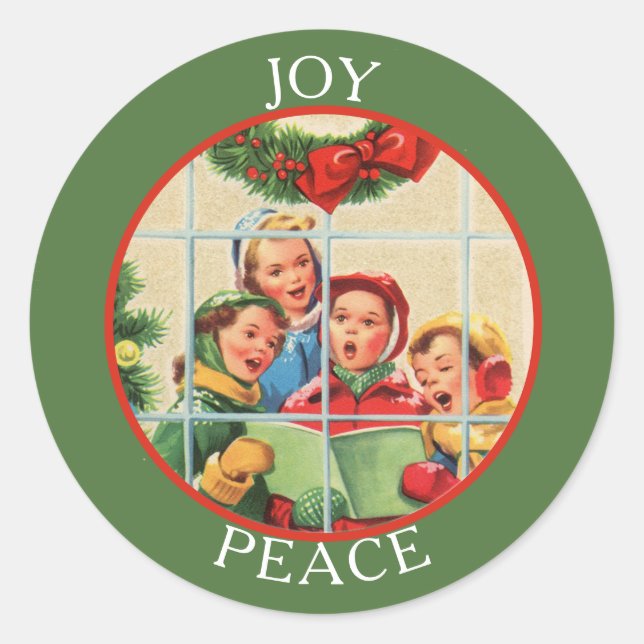 Vintage Image Christmas Carolers Classic Round Sticker (Front)