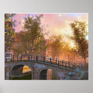 Vintage image, Delft, bridge over a canal Poster