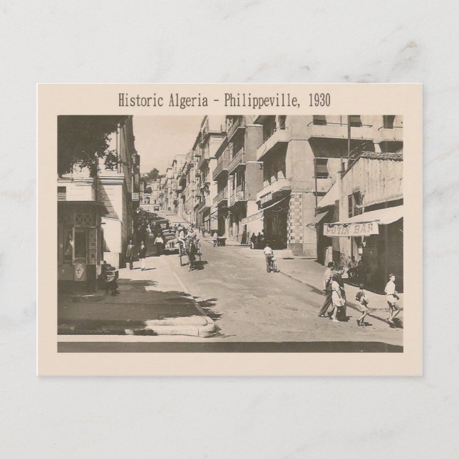 Vintage image, Historic Algeria Philippeville 1930 Postcard (Front)