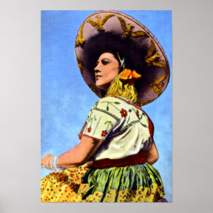 Vintage image of Senorita in Traditional Garb Poster