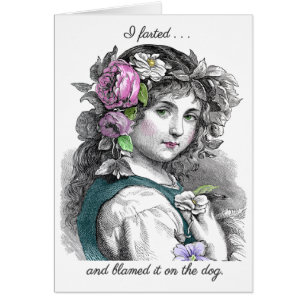 Vintage Image Pretty Girl Farts Funny Note Card