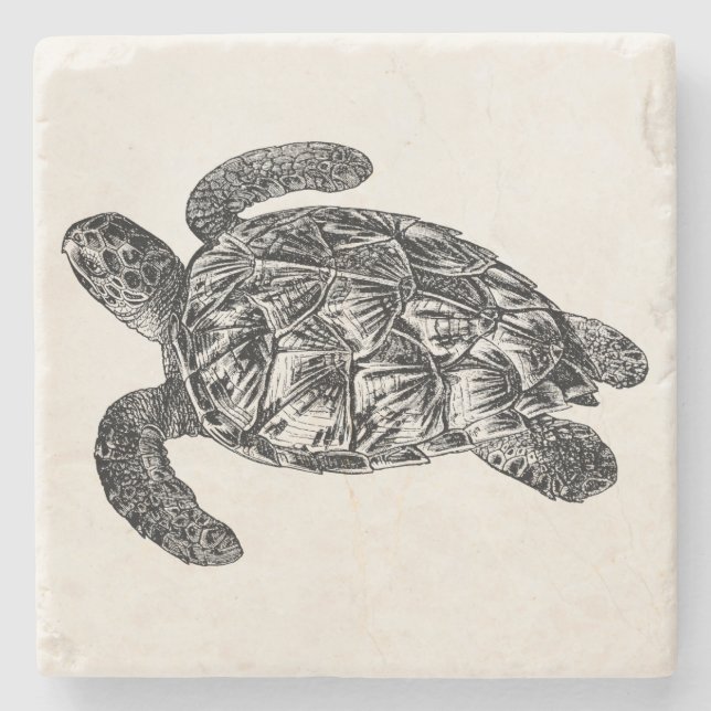 Vintage Imbricated Sea Turtle - Turtles Template Stone Coaster (Front)