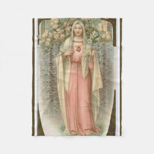 Vintage Immaculate Heart of Mary w/flowers Fleece Blanket