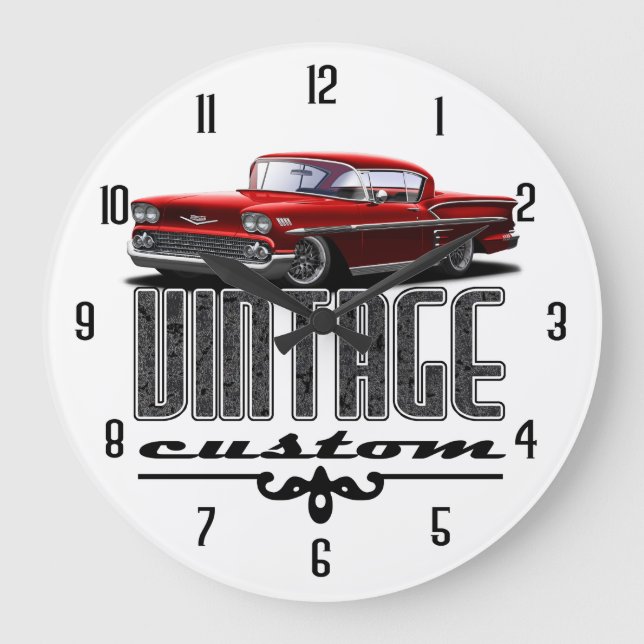 Vintage Impala Red Garage Large Clock (Front)