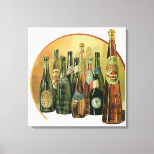 Vintage Imported Beer Bottles, Alcohol, Beverages Canvas Print