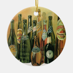 Vintage Imported Beer Bottles, Alcohol, Beverages Ceramic Ornament