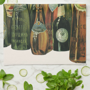 Vintage Imported Beer Bottles, Alcohol, Beverages Kitchen Towel